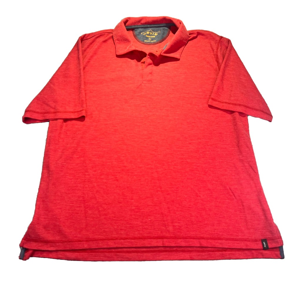 Orvis‎ Polo Shirt Mens XL Trout Bum Polo Red Heathered Short Sleeve Snap Closure